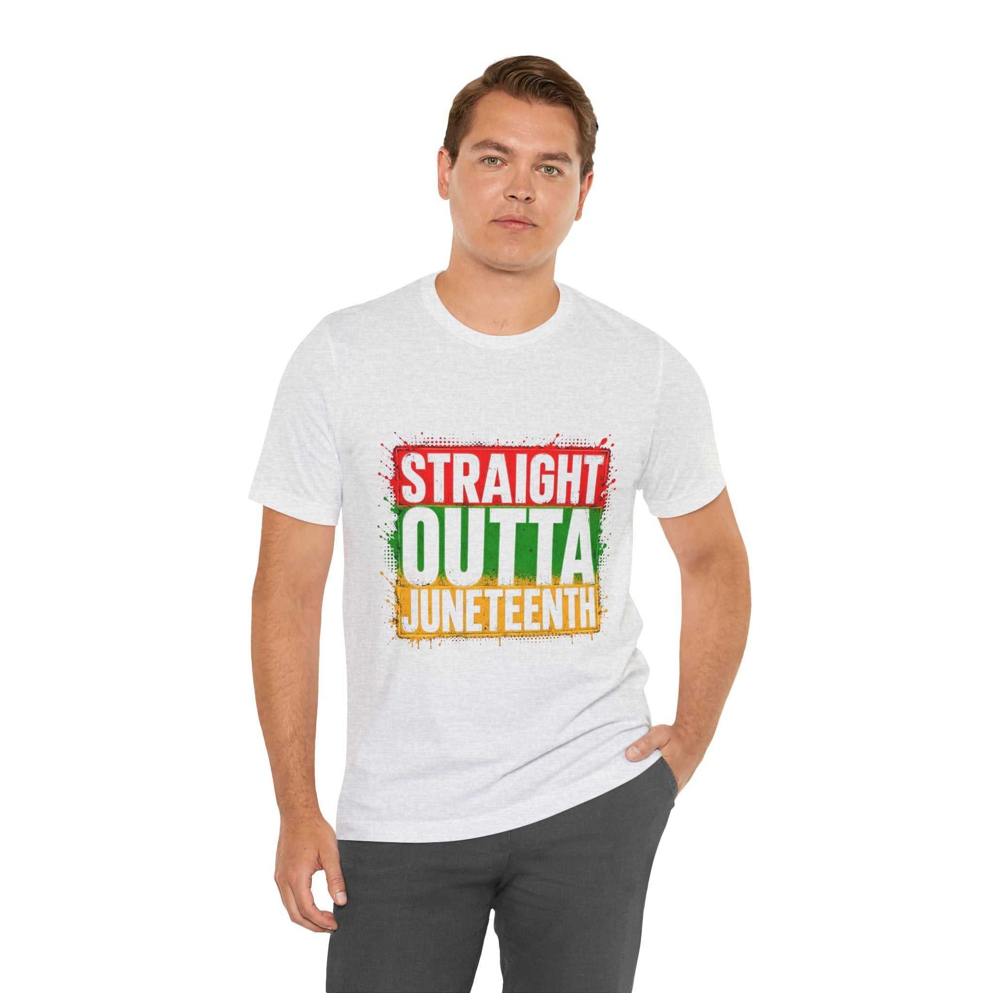 Black Straight Outta Juneteenth T-shirt with Pan-African colors design for Juneteenth celebration