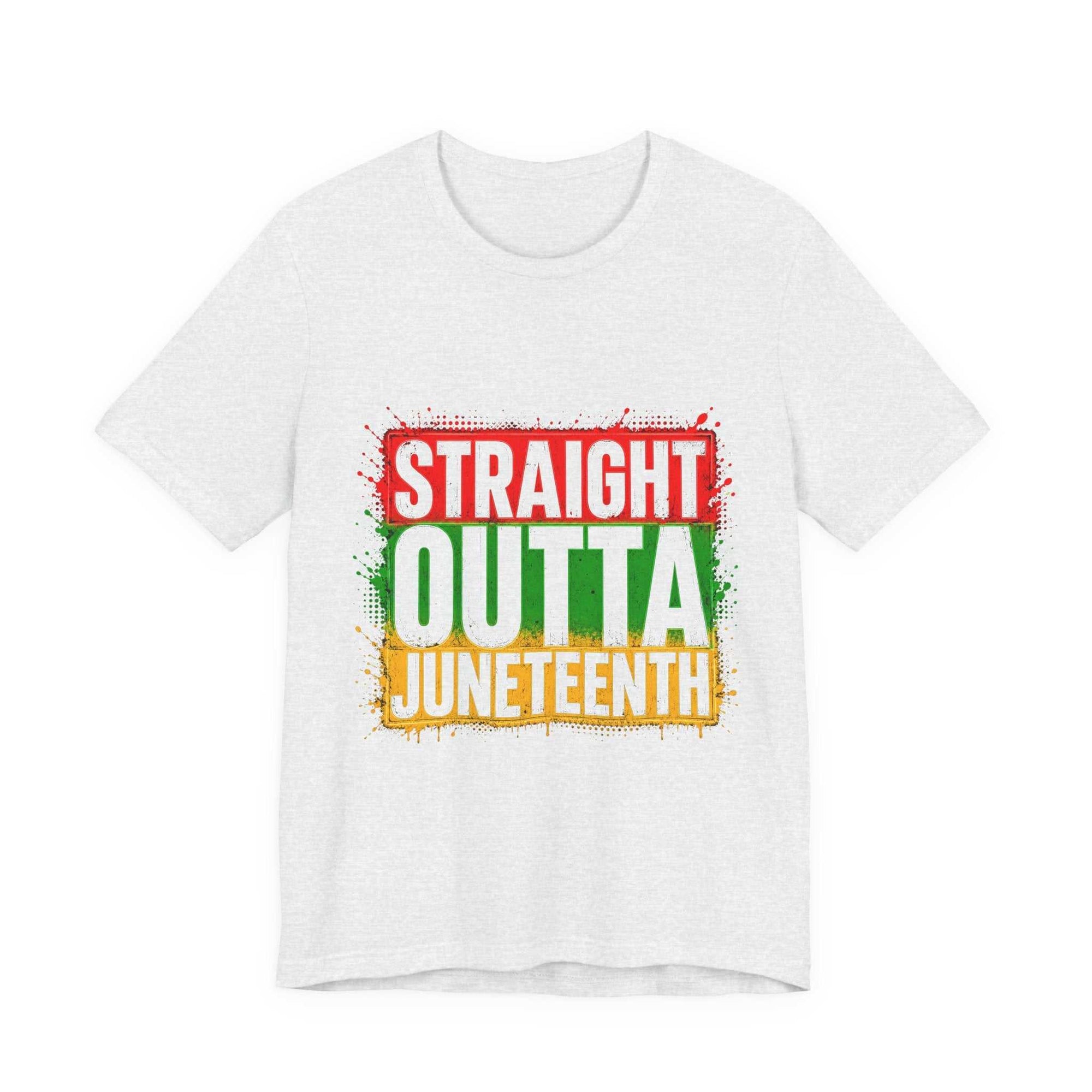 Black Straight Outta Juneteenth t-shirt with Pan-African colors and bold distressed design