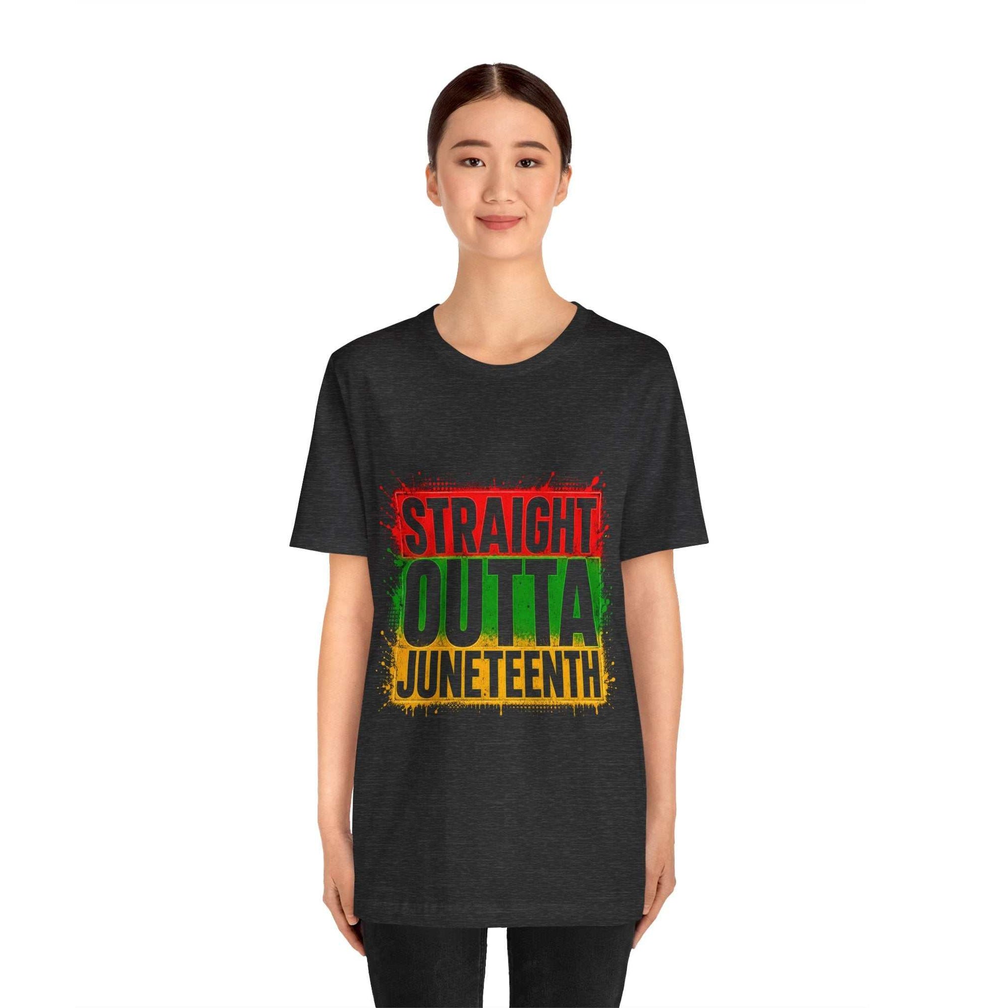 Black Straight Outta Juneteenth t-shirt with Pan-African colors for Juneteenth celebration
