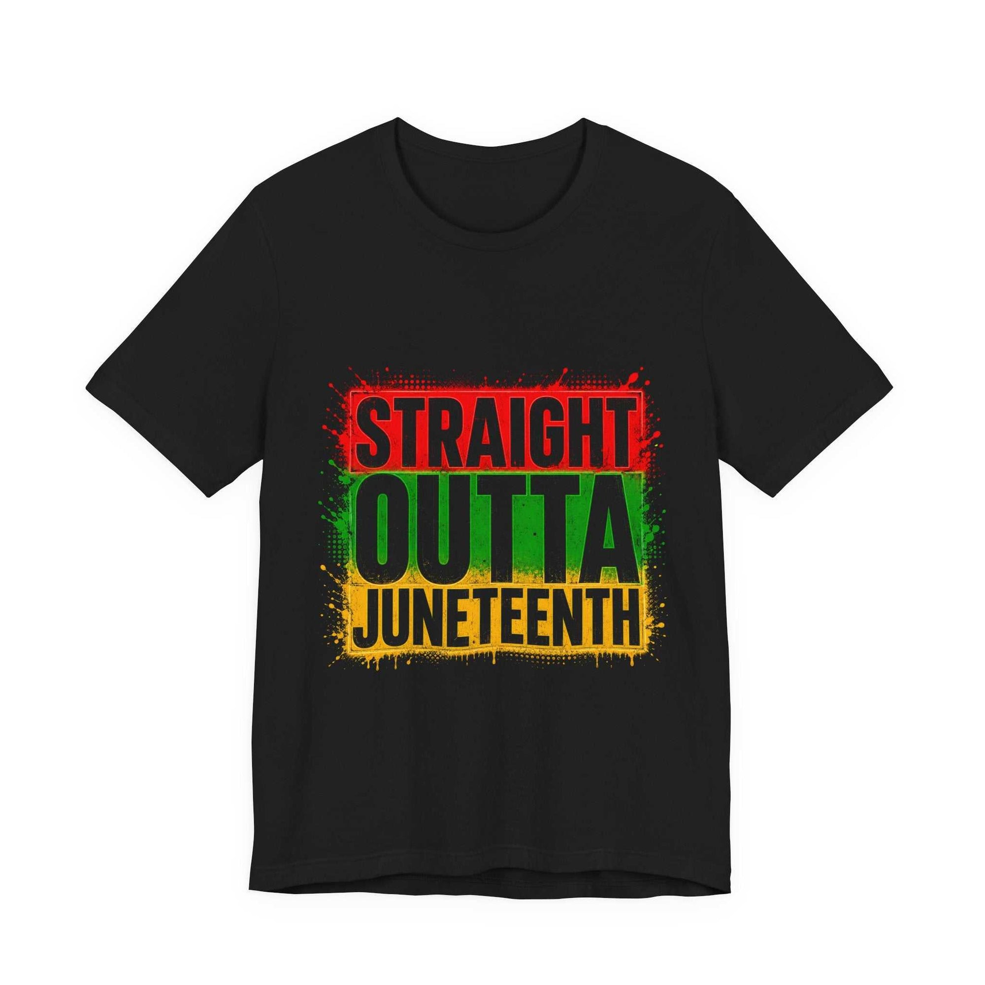 Black Straight Outta Juneteenth T-shirt with Pan-African colors celebrating Juneteenth and Black history