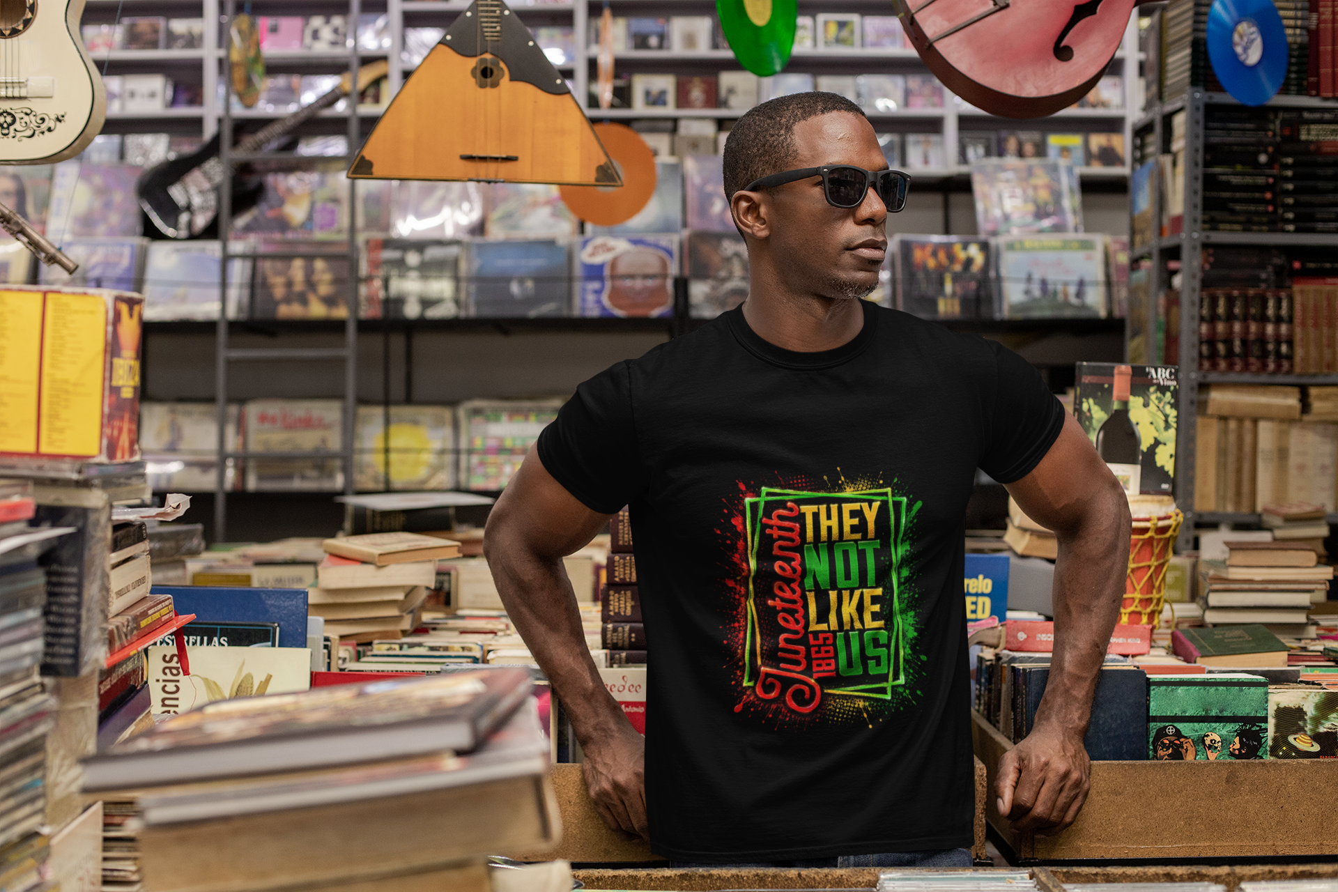 Juneteenth They Not Like Us colorful typography t-shirt made of soft breathable cotton