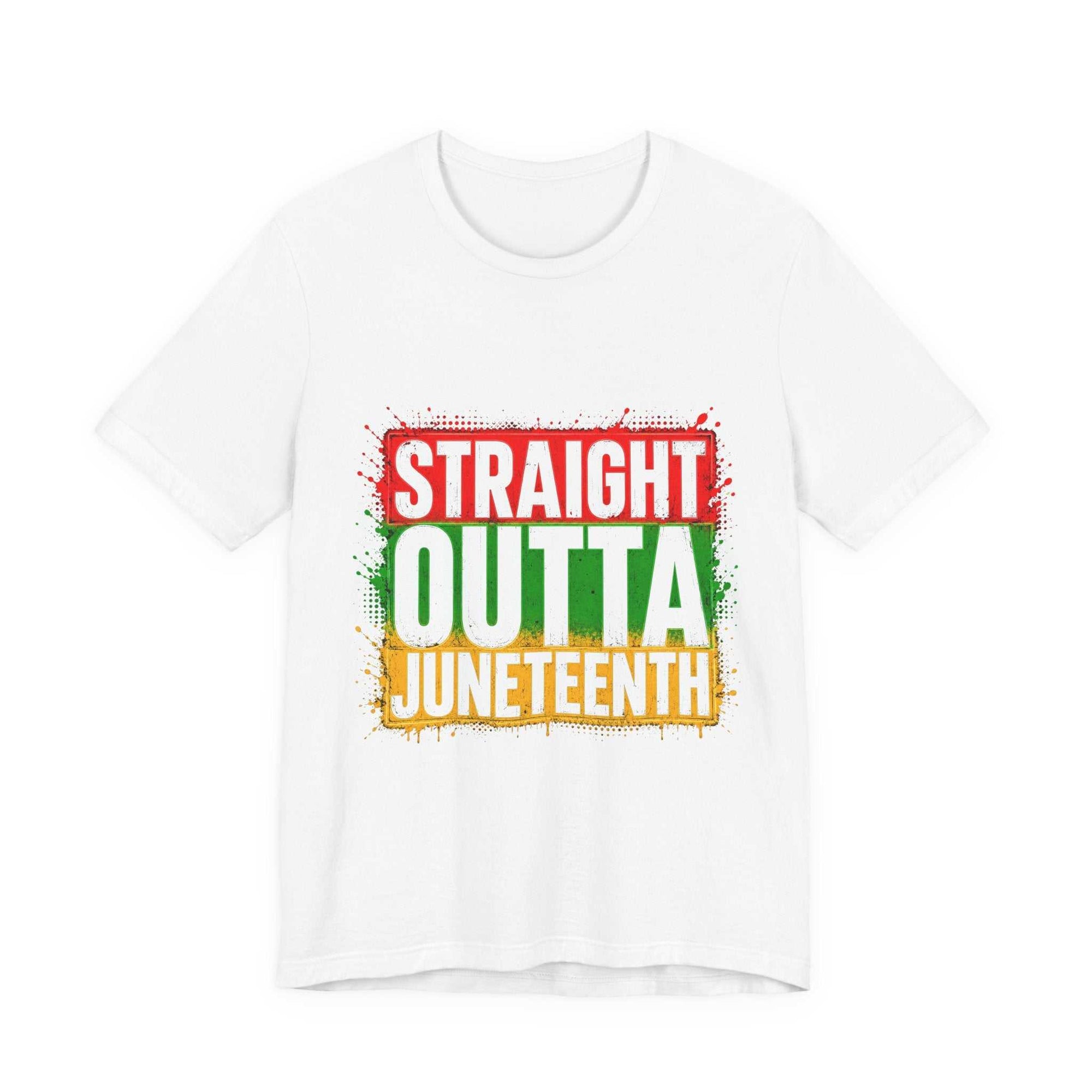 Black Straight Outta Juneteenth T-shirt with bold Pan-African colors for Juneteenth celebration