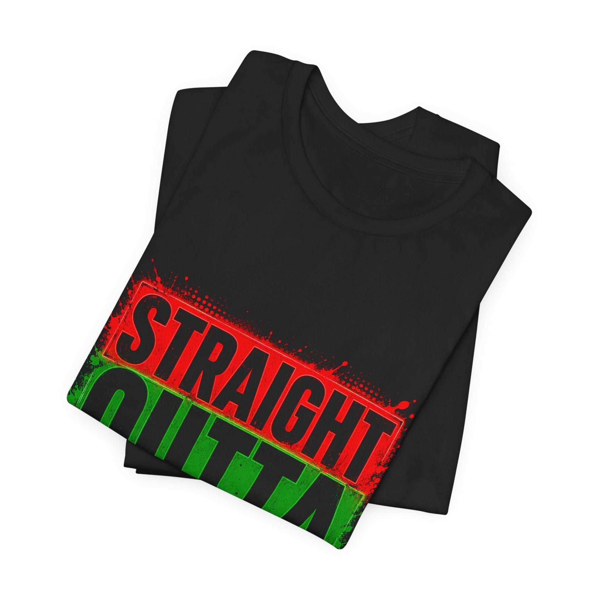 Black Straight Outta Juneteenth T-shirt with Pan-African colors celebrating Juneteenth and Black history