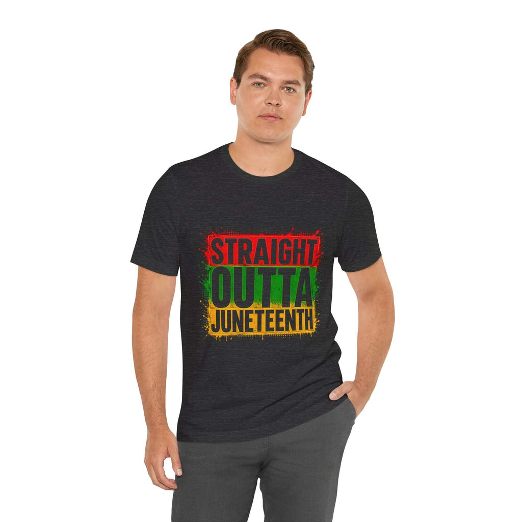 Black Straight Outta Juneteenth T-shirt with Pan-African colors for Juneteenth celebration