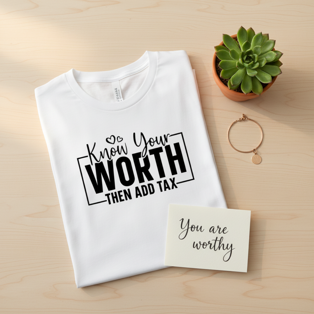 "Know Your Worth" women's Christian graphic tee with bold faith message, soft fabric, unisex fit by Purposeful Prints